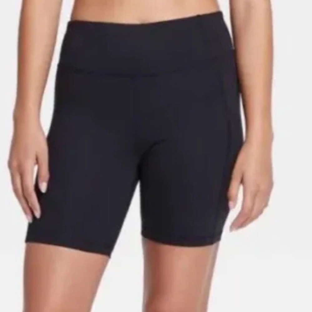 All in Motion Women's Contour Power Waist Black Bike Shorts Sz Small